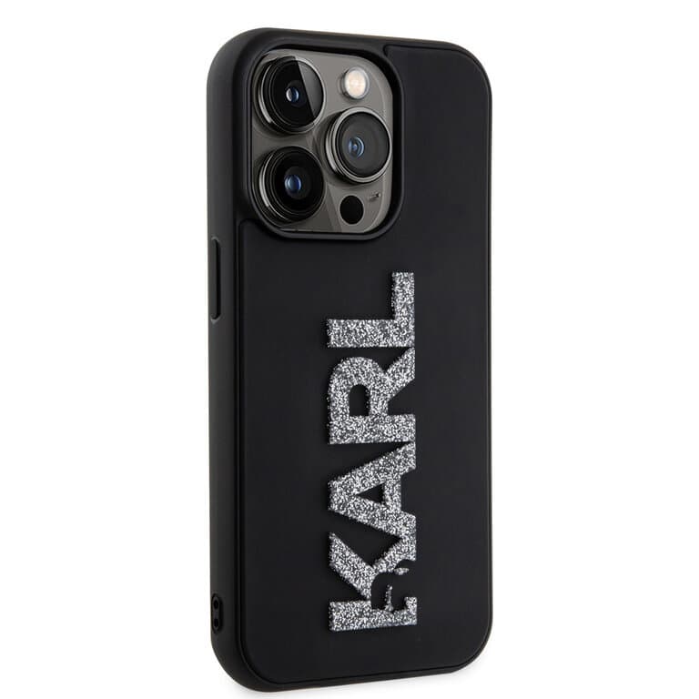 Karl Lagerfeld iPhone 15 Pro Max Hoesje | TPU Hardcase 3D Glitter Logo Zwart