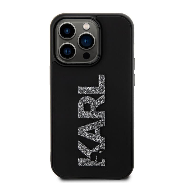 Karl Lagerfeld iPhone 15 Pro Max Hoesje | TPU Hardcase 3D Glitter Logo Zwart