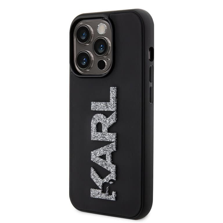 Karl Lagerfeld iPhone 15 Pro Max Hoesje | TPU Hardcase 3D Glitter Logo Zwart