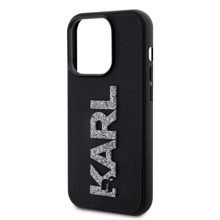 Karl Lagerfeld iPhone 15 Pro Max Hoesje | TPU Hardcase 3D Glitter Logo Zwart