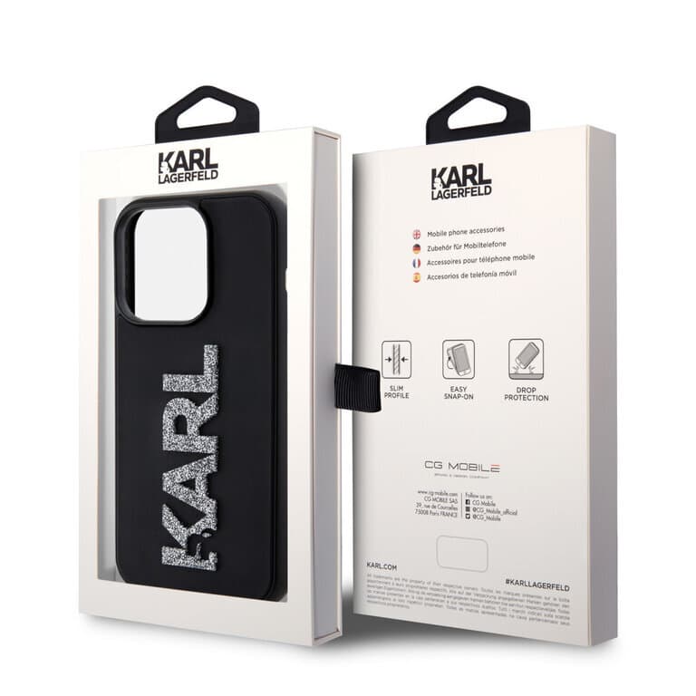 Karl Lagerfeld iPhone 15 Pro Max Hoesje | TPU Hardcase 3D Glitter Logo Zwart