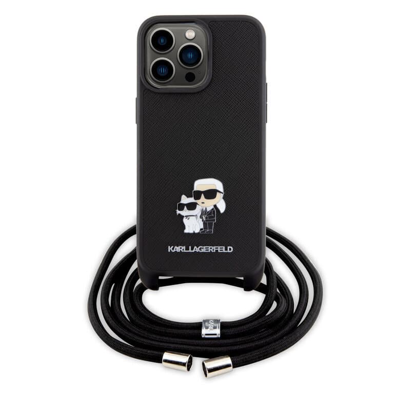 Karl Lagerfeld iPhone 15 Pro Max Case | TPU Hardcase Saffiano K&C Metal Pin Crossbody