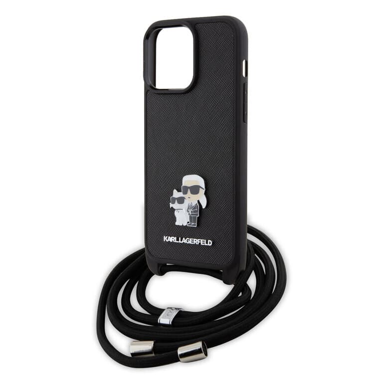 Karl Lagerfeld iPhone 15 Pro Max Case | TPU Hardcase Saffiano K&C Metal Pin Crossbody