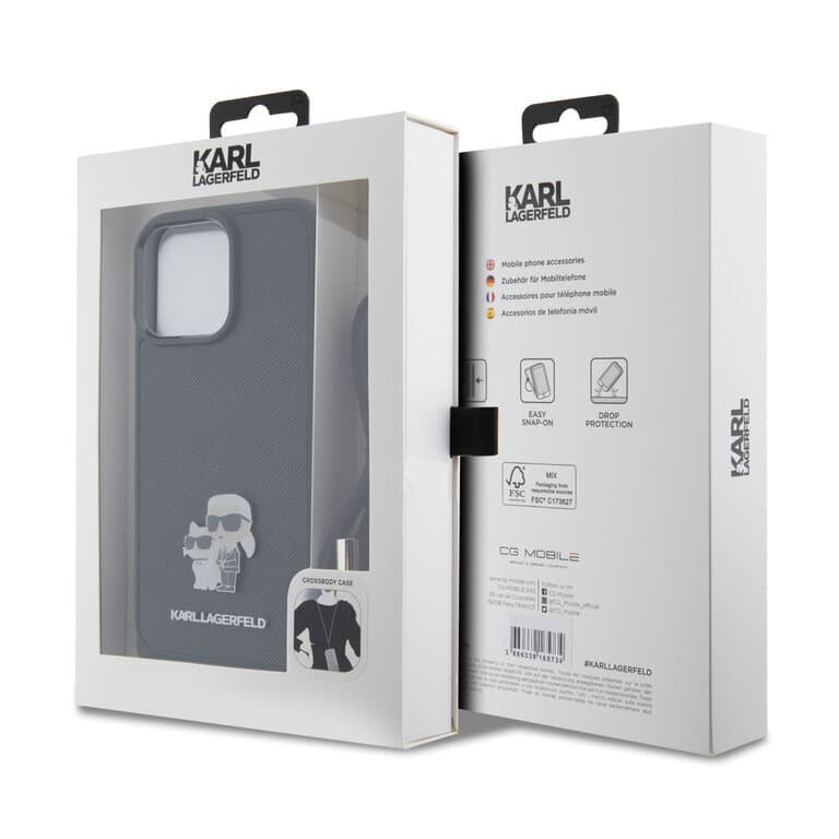 Karl Lagerfeld iPhone 15 Pro Max Case | TPU Hardcase Saffiano K&C Metal Pin Crossbody