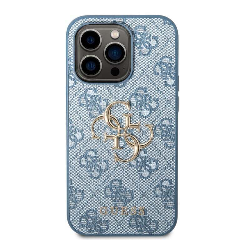 Guess iPhone 14 Pro Max Hardcase Achtercover - 4G - Groot Metalen Logo - Blauw