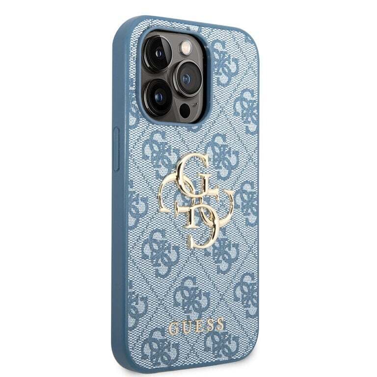 Guess iPhone 14 Pro Max Hardcase Achtercover - 4G - Groot Metalen Logo - Blauw