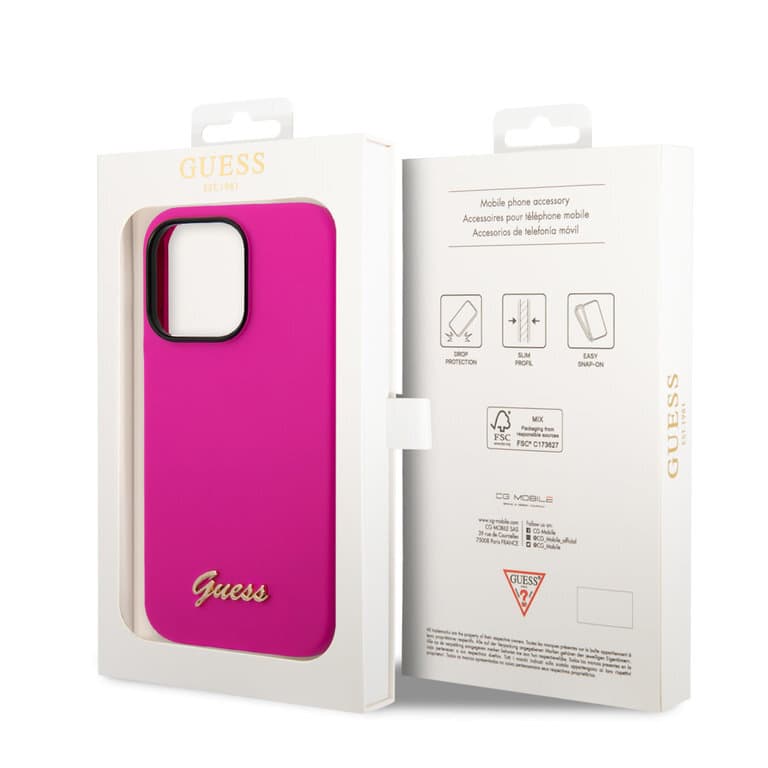 Guess iPhone 14 Pro Max Siliconen Backcover met Metalen Logo