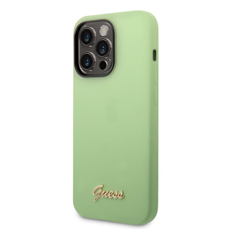Guess iPhone 14 Pro Max Siliconen Backcover met Metalen Logo