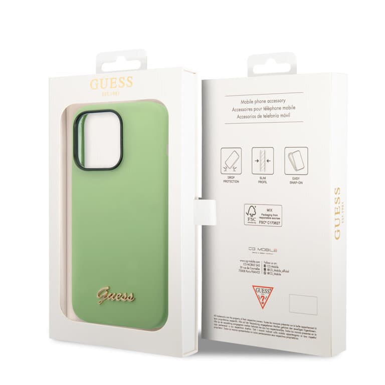Guess iPhone 14 Pro Max Siliconen Backcover met Metalen Logo