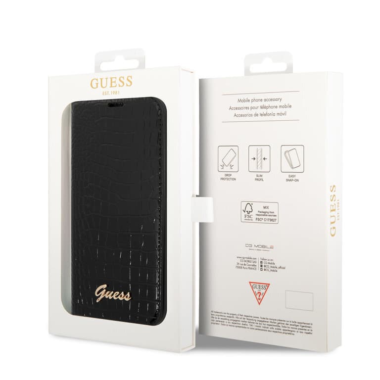 Guess iPhone 14 Pro Max Boektype hoesje - Croco - 3 kaartsleuven