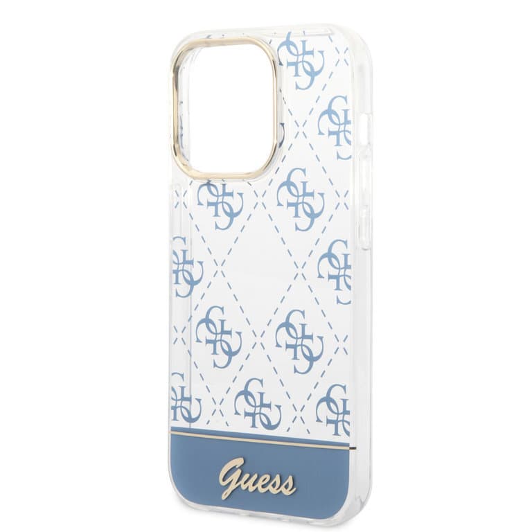 Guess iPhone 14 Pro Max Hardcase Achtercover - 4G Patroonscript - Blauw