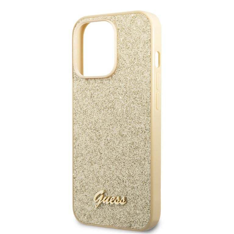 Guess iPhone 14 Pro Max Hardcase Back Cover - Glitter Script - Gold