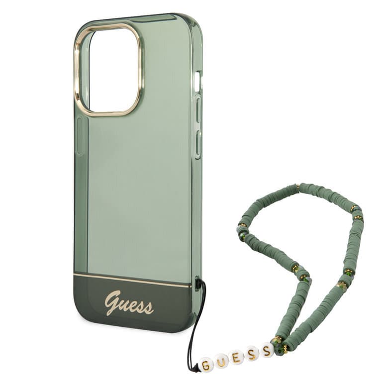 Guess iPhone 14 Pro Max Hardcase Back Cover - Translucent - With Strap - Green