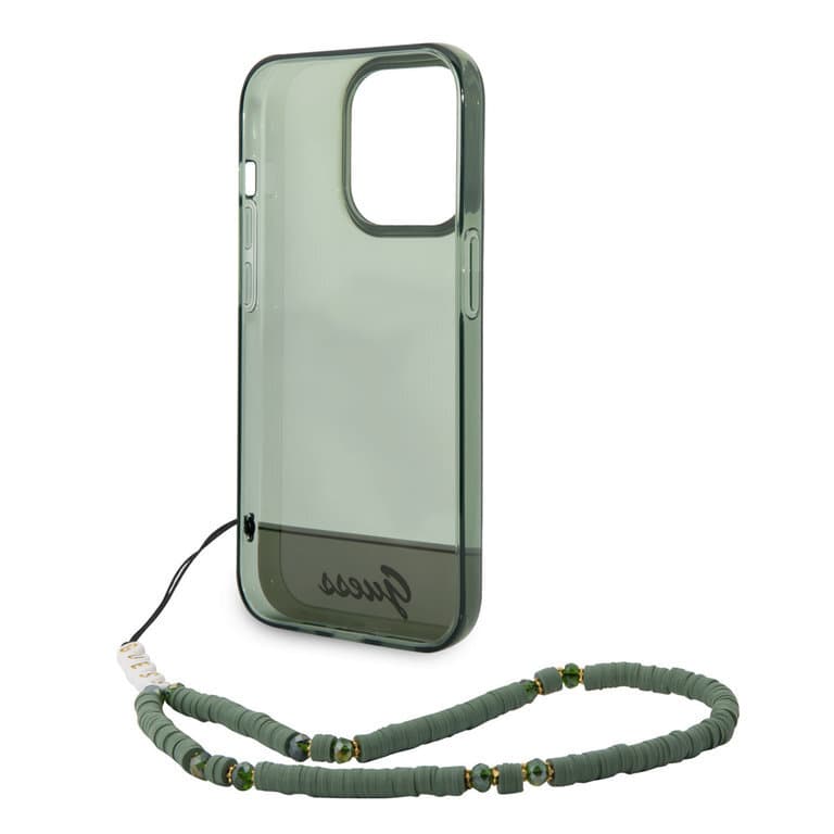 Guess iPhone 14 Pro Max Hardcase Back Cover - Translucent - With Strap - Green