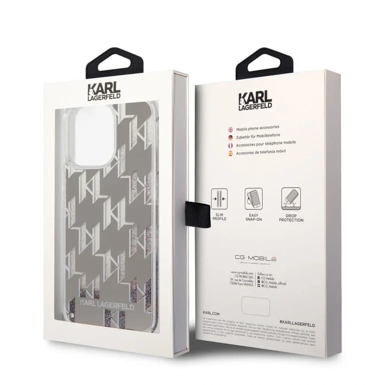 Karl Lagerfeld iPhone 14 Pro Max TPU Achtercover - Vloeibare glitter - Monogram