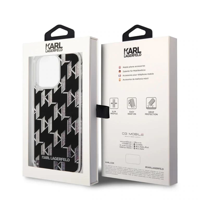 Karl Lagerfeld iPhone 14 Pro Max TPU Achtercover - Vloeibare glitter - Monogram