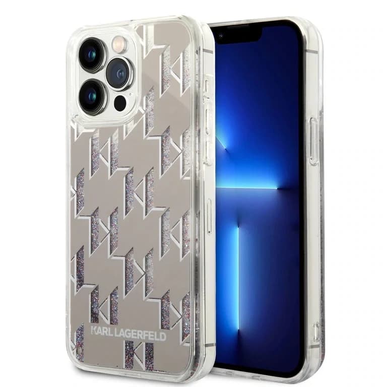 Karl Lagerfeld iPhone 14 Pro Max TPU Achtercover - Vloeibare glitter - Monogram
