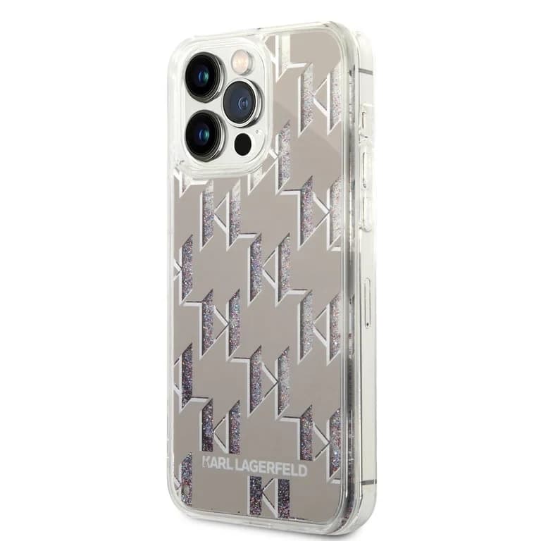 Karl Lagerfeld iPhone 14 Pro Max TPU Achtercover - Vloeibare glitter - Monogram