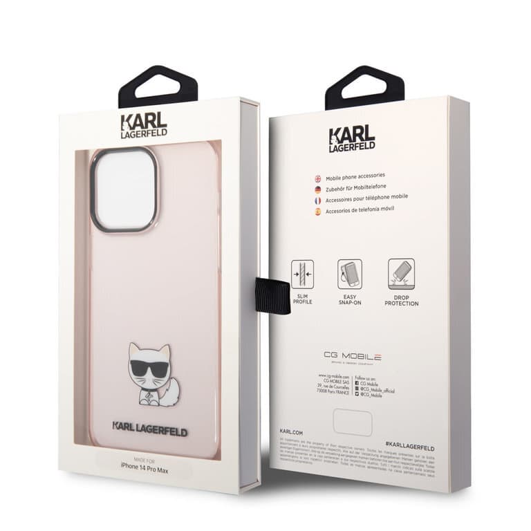 Karl Lagerfeld iPhone 14 Pro Max TPU Backcover Choupette Transparent Pink | Stylish Protection