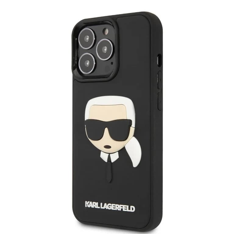 Karl Lagerfeld iPhone 14 Pro Max Hardcase Achtercover - 3D Rubberen Karl's Hoofd - Zwart