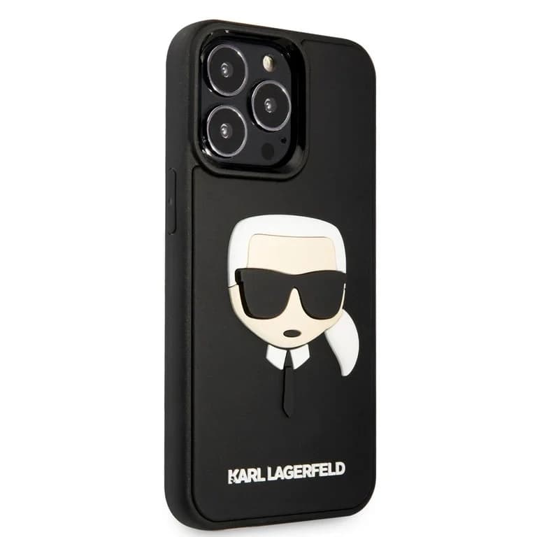Karl Lagerfeld iPhone 14 Pro Max Hardcase Achtercover - 3D Rubberen Karl's Hoofd - Zwart