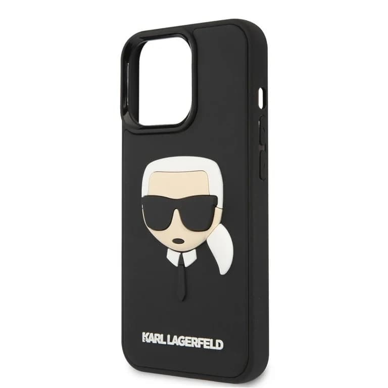 Karl Lagerfeld iPhone 14 Pro Max Hardcase Achtercover - 3D Rubberen Karl's Hoofd - Zwart
