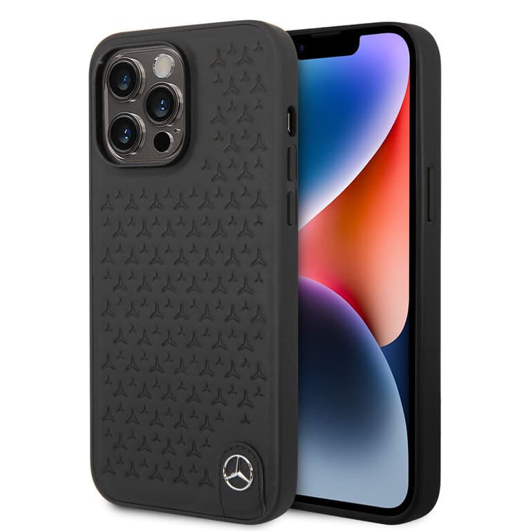 Mercedes-Benz iPhone 14 Pro Max Hardcase Achtercover - Echt leer - Sterpatroon - Zwart