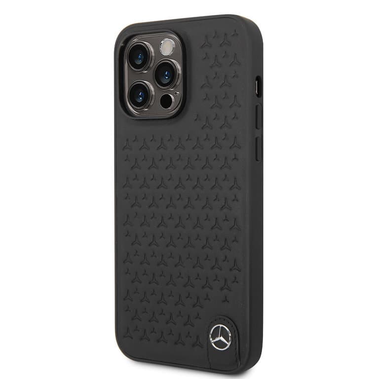 Mercedes-Benz iPhone 14 Pro Max Hardcase Achtercover - Echt leer - Sterpatroon - Zwart