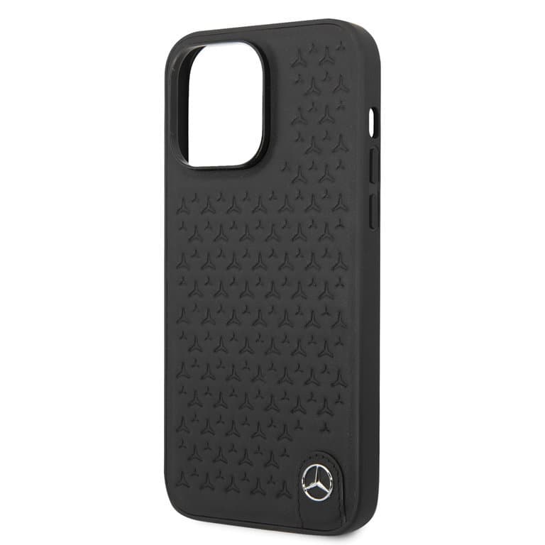 Mercedes-Benz iPhone 14 Pro Max Hardcase Achtercover - Echt leer - Sterpatroon - Zwart