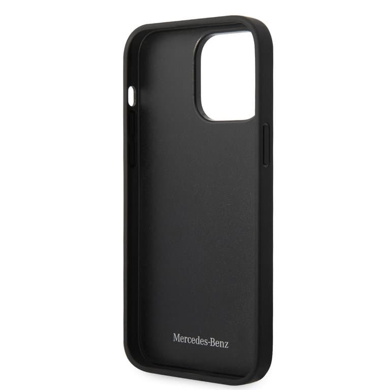 Mercedes-Benz iPhone 14 Pro Max Hardcase Achtercover - Echt leer - Sterpatroon - Zwart