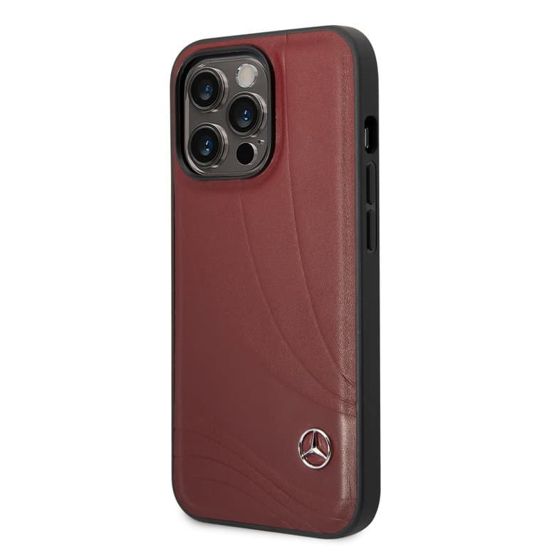 Mercedes-Benz iPhone 14 Pro Max Hardcase Back Cover - Genuine Leather - New Wave III - Red