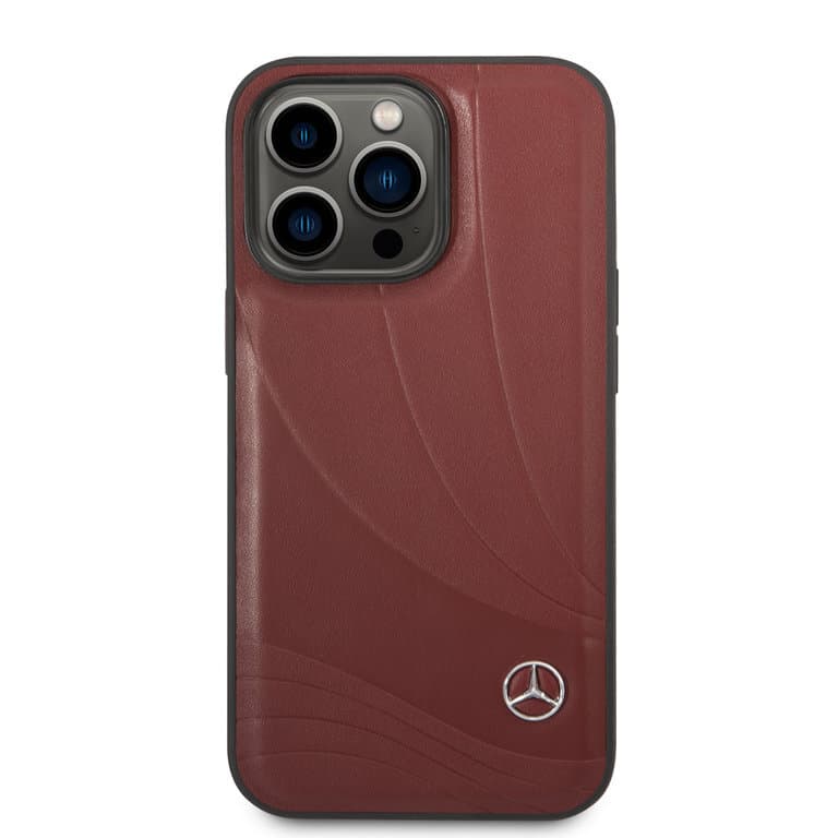 Mercedes-Benz iPhone 14 Pro Max Hardcase Back Cover - Genuine Leather - New Wave III - Red