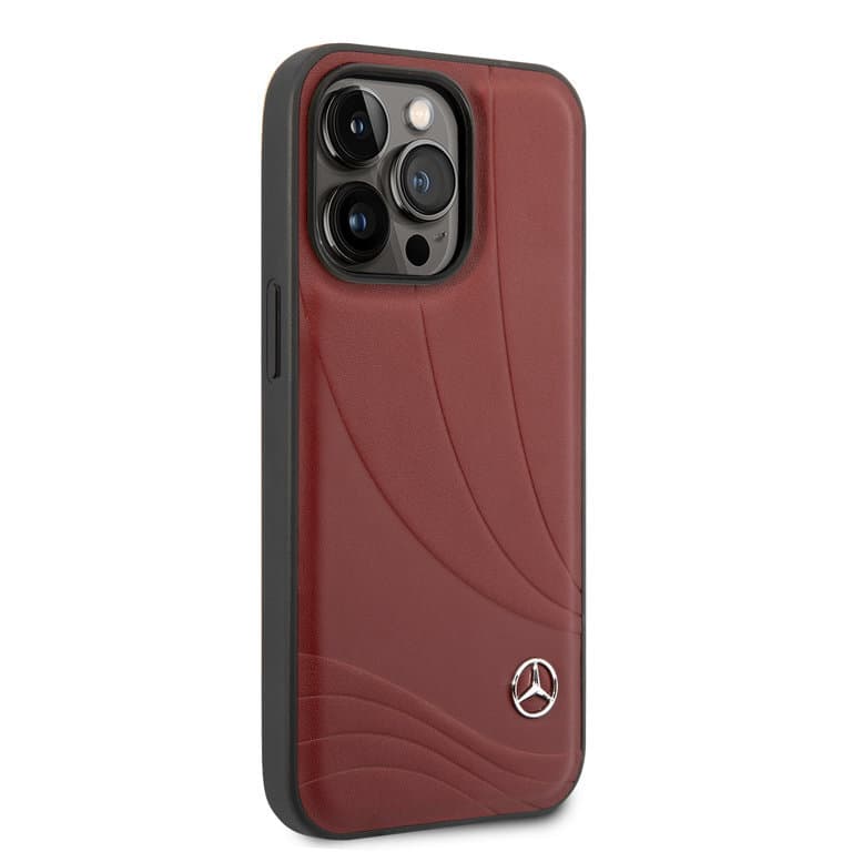 Mercedes-Benz iPhone 14 Pro Max Hardcase Back Cover - Genuine Leather - New Wave III - Red