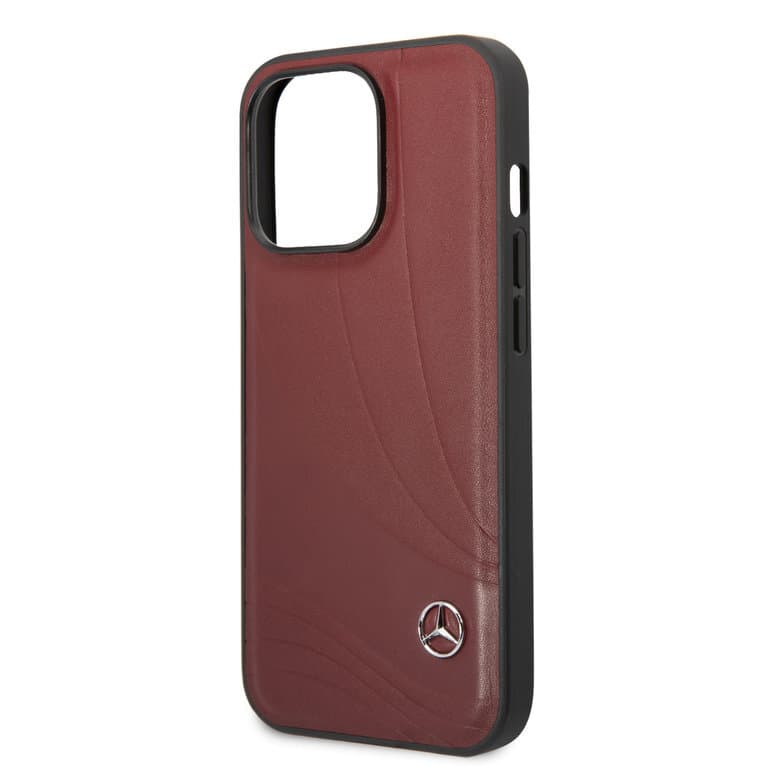 Mercedes-Benz iPhone 14 Pro Max Hardcase Back Cover - Genuine Leather - New Wave III - Red