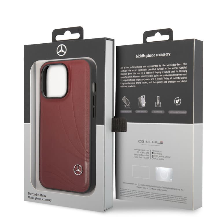 Mercedes-Benz iPhone 14 Pro Max Hardcase Back Cover - Genuine Leather - New Wave III - Red