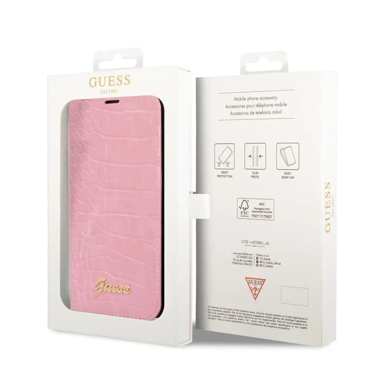 Guess iPhone 14 Pro Booktype hoesje - Croco - 3 kaartsleuven