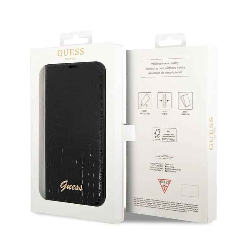 Guess iPhone 14 Pro Booktype hoesje - Croco - 3 kaartsleuven