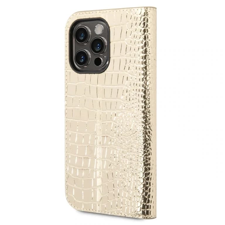 Guess iPhone 14 Pro Booktype hoesje - Croco - 3 kaartsleuven