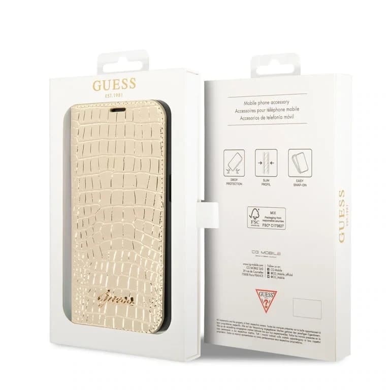 Guess iPhone 14 Pro Booktype hoesje - Croco - 3 kaartsleuven