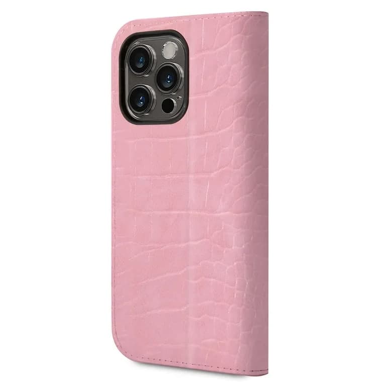Guess iPhone 14 Pro Booktype hoesje - Croco - 3 kaartsleuven