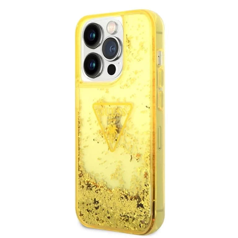 Guess iPhone 14 Pro Hardcase Back Cover - Liquid Glitter - Translucent - Yellow