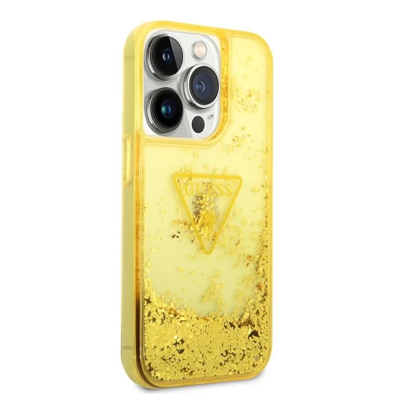 Guess iPhone 14 Pro Hardcase Back Cover - Liquid Glitter - Translucent - Yellow