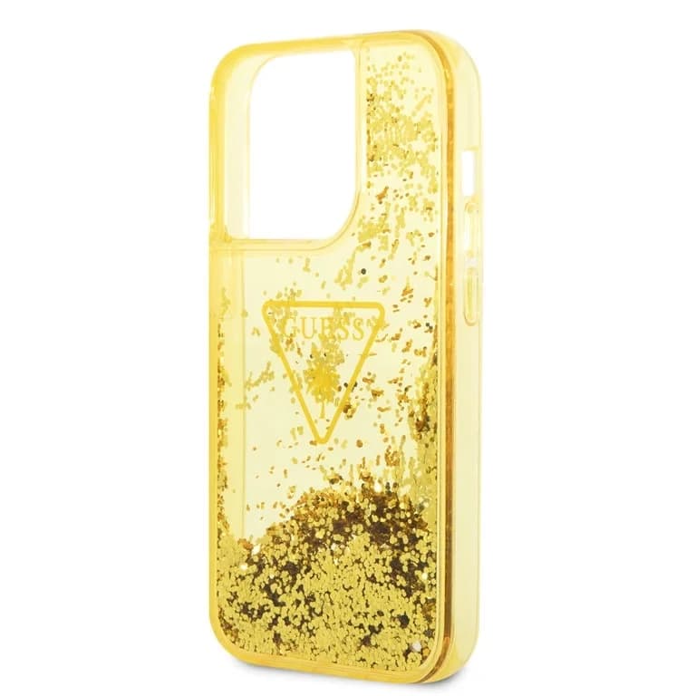 Guess iPhone 14 Pro Hardcase Back Cover - Liquid Glitter - Translucent - Yellow