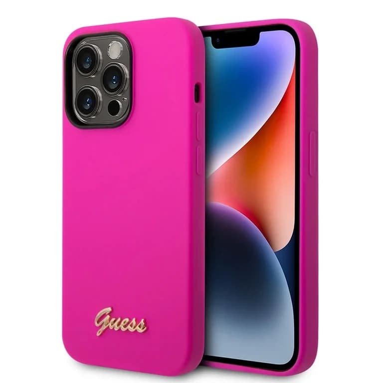Guess iPhone 14 Pro Siliconen Backcover met Metalen Logo