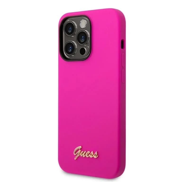 Guess iPhone 14 Pro Siliconen Backcover met Metalen Logo
