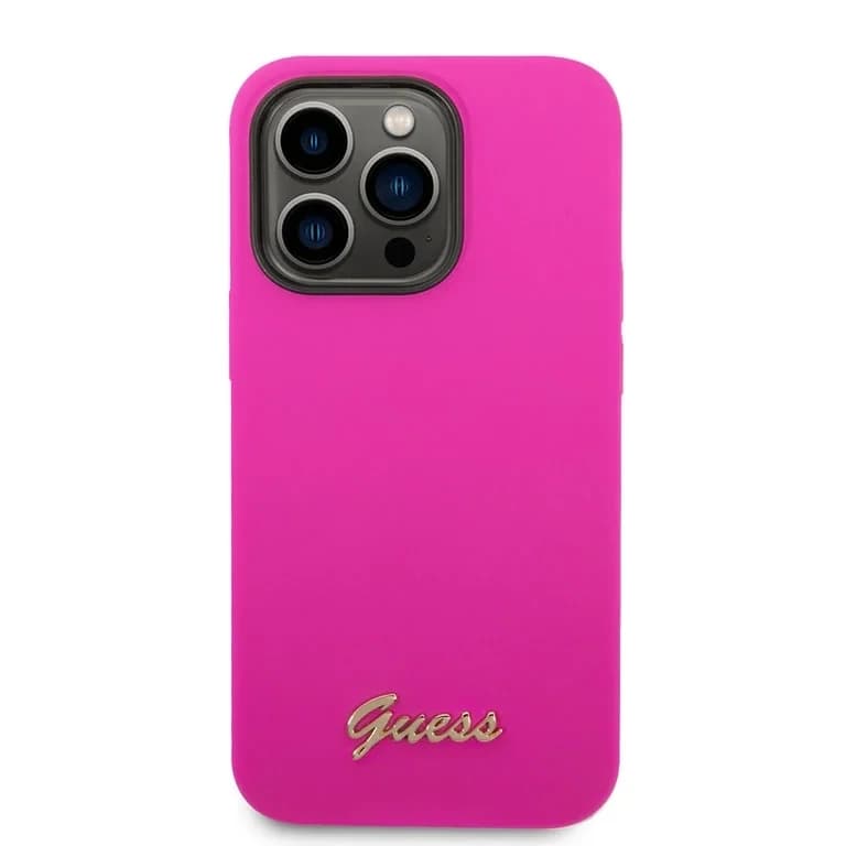 Guess iPhone 14 Pro Siliconen Backcover met Metalen Logo