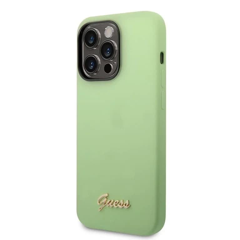 Guess iPhone 14 Pro Siliconen Backcover met Metalen Logo