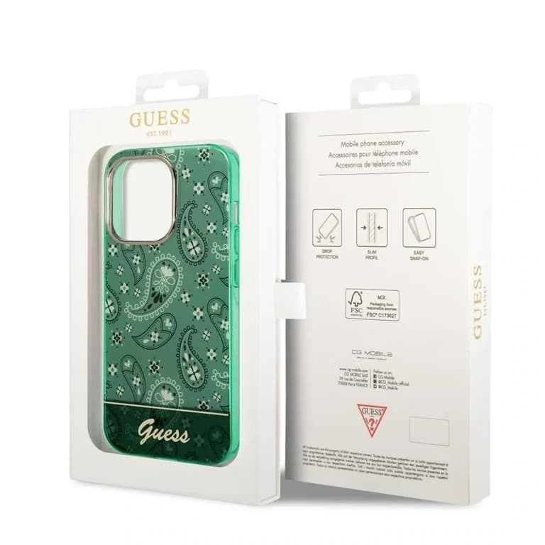 Guess iPhone 14 Pro Hardcase Backcover - Paisley Collectie - Groen