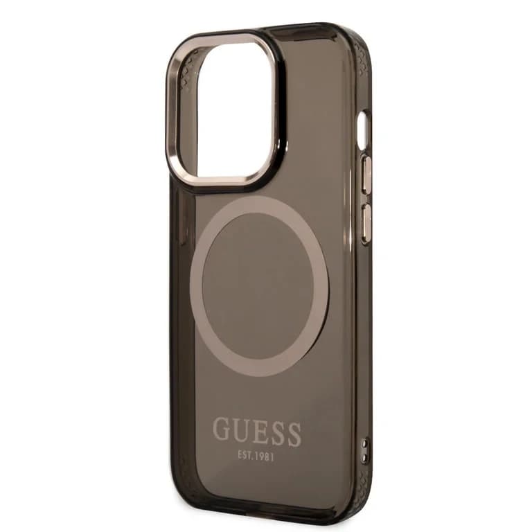 Guess iPhone 14 Pro Hardcase Achtercover - Gouden Knoppen & Camera - Magsafe Compatibel - Doorschijnend