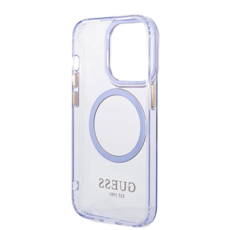 Guess iPhone 14 Pro Hardcase Achtercover - Gouden Knoppen & Camera - Magsafe Compatibel - Doorschijnend